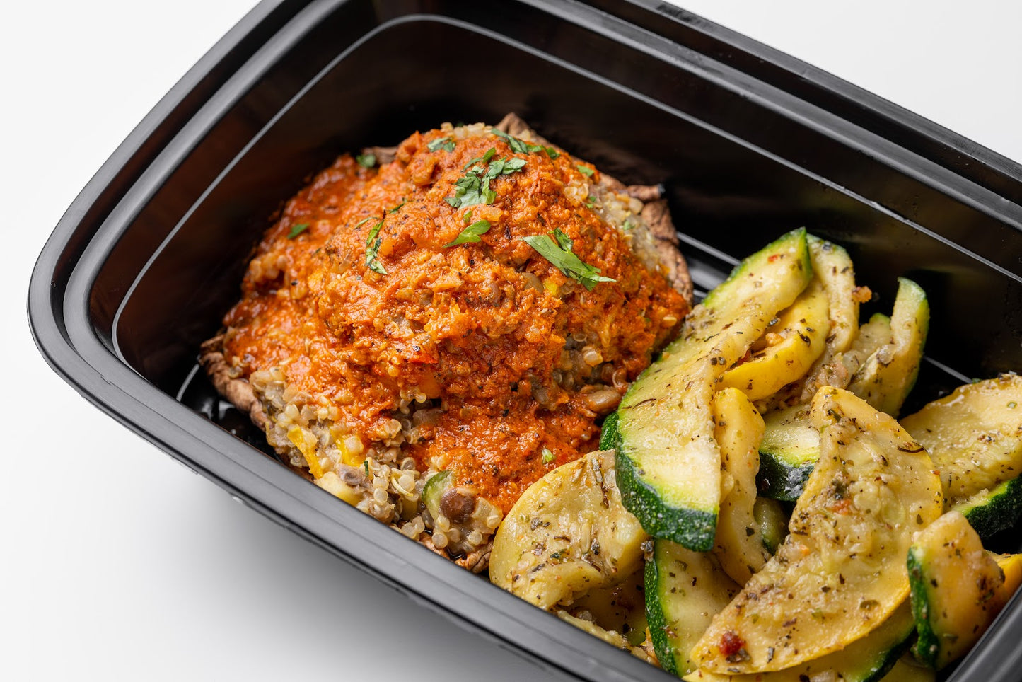 Roasted and Stuffed Portobello with Romesco Sauce