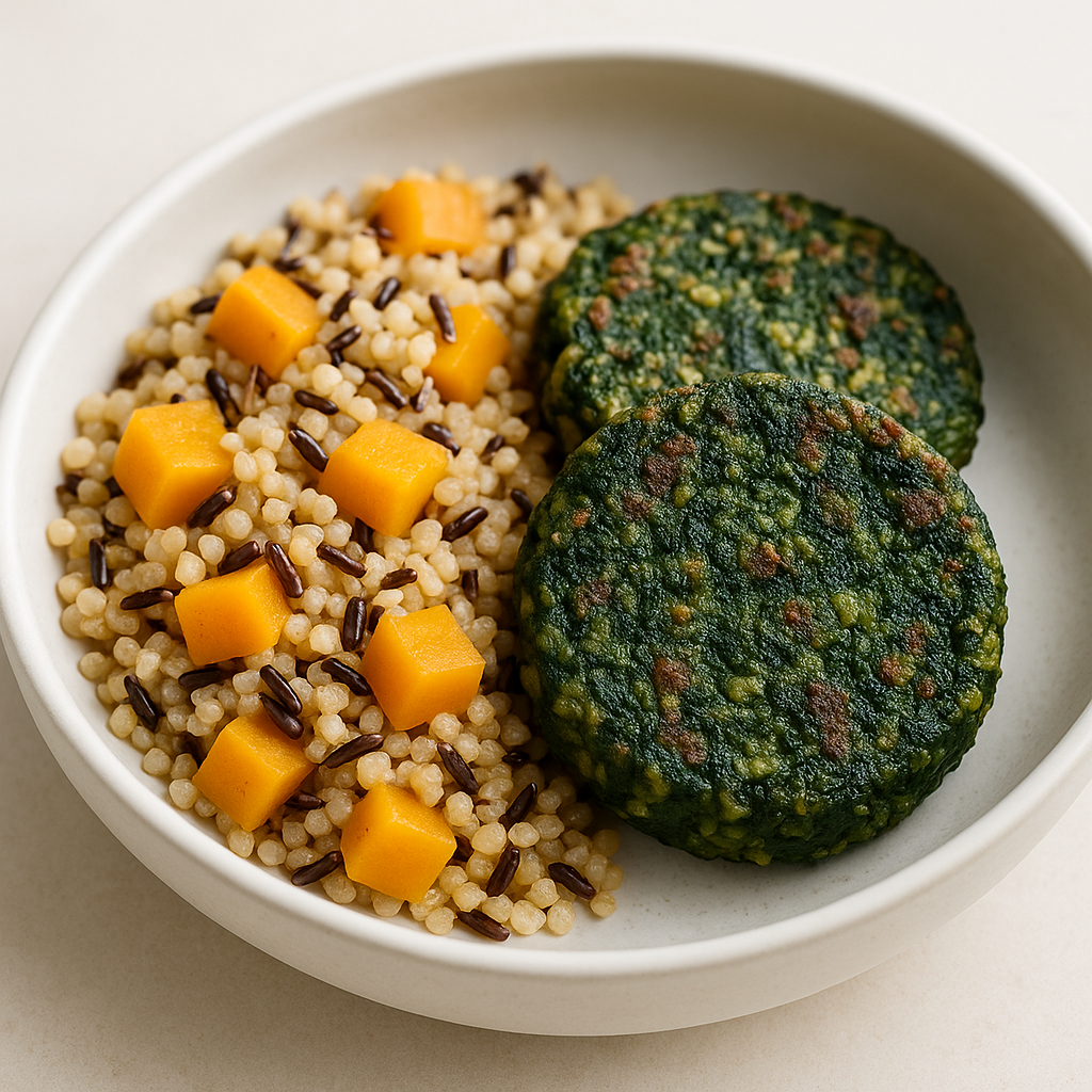 Kale and Quinoa Patties w/ Ancient Grain Pilaf