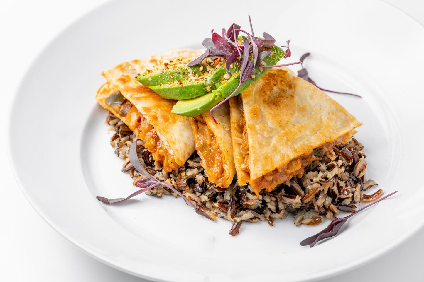 Quesadillas with Wild Rice and Refried Garbanzos
