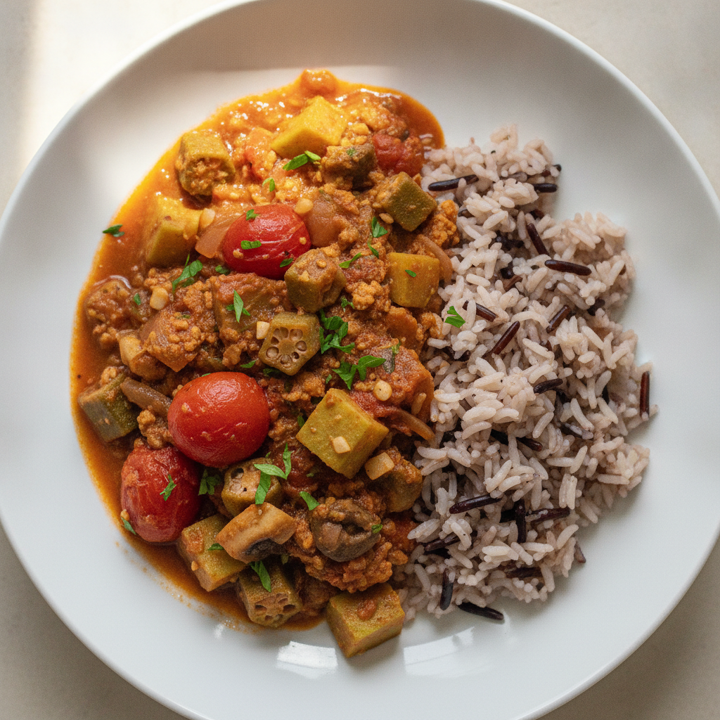 Gumbo Served with Wild Rice