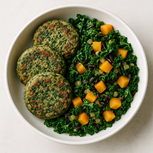 Kale and Quinoa Patties w/ Kale & Butternut Hash
